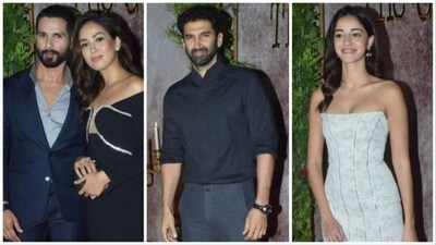 Shahid Kapoor, Mira Rajput, Aditya Roy Kapur, Ananya Panday at Aman Gill and Amrit Berar's wedding bash in Mumbai. Shahid Kapoor, Mira Rajput, Aditya Roy Kapur, Ananya Panday at Aman Gill and Amrit Berar's wedding bash in Mumbai.