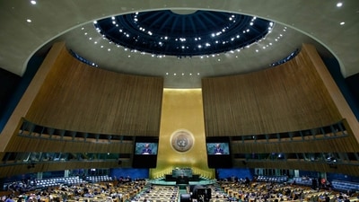 The 78th United Nations General Assembly at UN headquarters in New York. (AFP) (HT_PRINT) The 78th United Nations General Assembly at UN headquarters in New York. (AFP) (HT_PRINT)