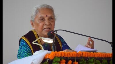 UP governor Anandiben Patel speaking at PRSU’s convocation function in Prayagraj on Monday. (HT Photo) UP governor Anandiben Patel speaking at PRSU’s convocation function in Prayagraj on Monday. (HT Photo)