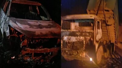Maoists set vehicles on fire Maoists set vehicles on fire