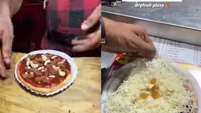 Snapshot of a person trying dry fruit pizza. (Instagram/@Urmil Patel) Snapshot of a person trying dry fruit pizza. (Instagram/@Urmil Patel)