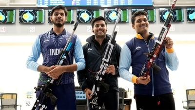 Asian Games: Divyansh Singh Panwar, Aishwary Pratap Singh Tomar, and Rudrankksh Patil made history. (PTI) Asian Games: Divyansh Singh Panwar, Aishwary Pratap Singh Tomar, and Rudrankksh Patil made history. (PTI)