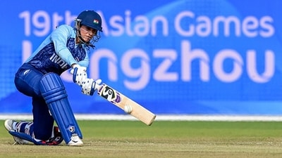 Smriti Mandhana top scored for India with 46 off 45 balls with four boundaries and a six and along with Rodrigues ensured India did not lose wickets in the middle overs. (Getty) Smriti Mandhana top scored for India with 46 off 45 balls with four boundaries and a six and along with Rodrigues ensured India did not lose wickets in the middle overs. (Getty)