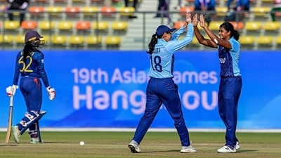 Titas Sadhu (Extreme right) orchestrated India's dream start with the ball picking up three wickets in her first two overs. Sri Lanka could never recover from 14/3 and finished on 97/8 in their 20 overs. (Getty) Titas Sadhu (Extreme right) orchestrated India's dream start with the ball picking up three wickets in her first two overs. Sri Lanka could never recover from 14/3 and finished on 97/8 in their 20 overs. (Getty)