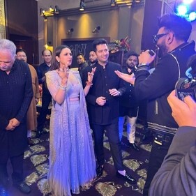 Parineeti Chopra and Raghav Chadha at sangeet. Parineeti Chopra and Raghav Chadha at sangeet.