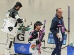Indian shooters Divyansh Singh Panwar and Ramita react after missing bronze medal in 10m air rifle mixed team by barest of margins at the 19th Asian Games, in Hangzhou