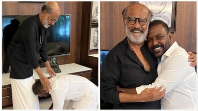 Ahead of Chandramukhi 2 release, Raghava Lawrence takes blessings from Rajinikanth. Ahead of Chandramukhi 2 release, Raghava Lawrence takes blessings from Rajinikanth.