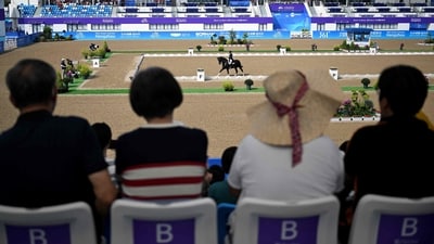 India's Vipul Chheda Hriday with horse Chemxpro Emerald competes in the Prix St-Georges of Equestrian Dressage individual event during the Hangzhou 2022 Asian Games (AFP) India's Vipul Chheda Hriday with horse Chemxpro Emerald competes in the Prix St-Georges of Equestrian Dressage individual event during the Hangzhou 2022 Asian Games (AFP)