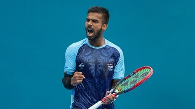 India's Sumit Nagal celebrates a point against Kazakhstan's Beibit Zhukayev during the men's singles tennis match at the 19th Asian Games (PTI) India's Sumit Nagal celebrates a point against Kazakhstan's Beibit Zhukayev during the men's singles tennis match at the 19th Asian Games (PTI)