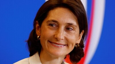 Minister for Sport and the Olympic and Paralympic Games of France, Amelie Oudea-Castera during the press conference. (Reuters)