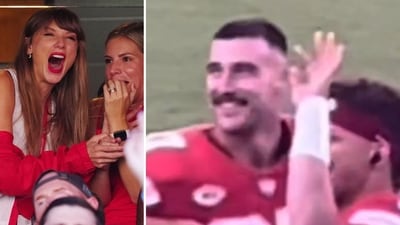 In the video, Travis is seen smiling as Patrick Mahomes waves at someone in the audience, with a grin on his face (Photo by Jason Hanna / GETTY IMAGES NORTH AMERICA / Getty Images via AFP, @miss.pretty.lamarr/Tiktok) In the video, Travis is seen smiling as Patrick Mahomes waves at someone in the audience, with a grin on his face (Photo by Jason Hanna / GETTY IMAGES NORTH AMERICA / Getty Images via AFP, @miss.pretty.lamarr/Tiktok)