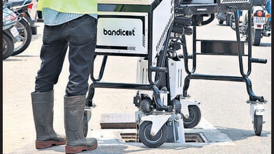 The Bandicoot robot being used to clean a manhole in Thiruvananthapuram, Kerala. (SOURCED)