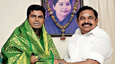 Ties between the Tamil Nadu BJP, led by state chief K Annamalai (left), and the AIADMK, led by EK Palaniswami (right), frayed over the former’s comments on late ex-CM CN Annadurai. (ANI) Ties between the Tamil Nadu BJP, led by state chief K Annamalai (left), and the AIADMK, led by EK Palaniswami (right), frayed over the former’s comments on late ex-CM CN Annadurai. (ANI)