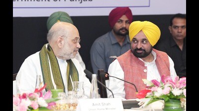 Union home minister Amit Shah and Punjab CM Bhagwant Mann during the 31st meeting of Northern Zonal Council in Amritsar on Tuesday. (HT Photo) Union home minister Amit Shah and Punjab CM Bhagwant Mann during the 31st meeting of Northern Zonal Council in Amritsar on Tuesday. (HT Photo)