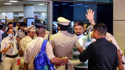 YouTuber Manish Kashyap at Patna airport on March 29, 2023, when he was taken to Tamil Nadu. (PTI) YouTuber Manish Kashyap at Patna airport on March 29, 2023, when he was taken to Tamil Nadu. (PTI)