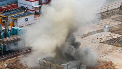 The World War II-era aerial bomb is detonated at a construction site in Singapore on Sept. 26. (AFP)
