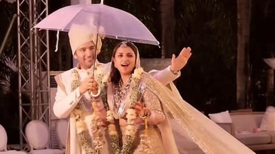Parineeti Chopra and Raghav Chadha post their varmala ceremony. Parineeti Chopra and Raghav Chadha post their varmala ceremony.