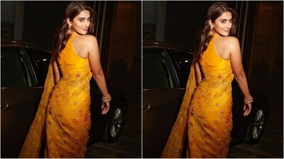 Assisted by celebrity fashion stylist Tanya Gharvi, Pooja styled her ethnic look with traditional Indian jewellery, including a pair of gold statement jhumkas and stacked bangles adorning her wrists. (Instagram/@hegdepooja) Assisted by celebrity fashion stylist Tanya Gharvi, Pooja styled her ethnic look with traditional Indian jewellery, including a pair of gold statement jhumkas and stacked bangles adorning her wrists. (Instagram/@hegdepooja)