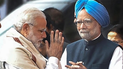 Prime Minister Narendra Modi with former PM Manmohan Singh. (HT File Photo)