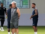 Al Hilal coach Jorge Jesus and Al Hilal's Neymar during training 