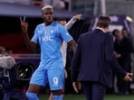 Napoli's Victor Osimhen remonstrates with coach Rudi Garcia after being substituted 