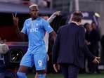 Napoli's Victor Osimhen remonstrates with coach Rudi Garcia after being substituted