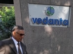 A man walks past the logo of Vedanta outside its headquarters in Mumbai, India, January 31, 2018.