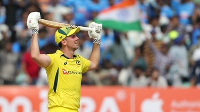 Australia's top order bludgeoned the Indian bowlers in the scorching heat of Rajkot. Mitchell Marsh led the carnage, scoring 96 in 84 deliveries and it was Kuldeep Yadav who stopped him from getting to a century. (ANI) Australia's top order bludgeoned the Indian bowlers in the scorching heat of Rajkot. Mitchell Marsh led the carnage, scoring 96 in 84 deliveries and it was Kuldeep Yadav who stopped him from getting to a century. (ANI)