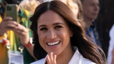 Meghan Markle, Duchess of Sussex, arrives at the Invictus Games venue in The Hague, Netherlands on April 15, 2022 (AP Photo/Peter Dejong, File) (AP)