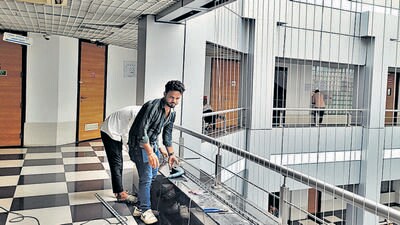 DCP Prashant Pardeshi, who heads a 200-strong Mantralaya security team, said, “While the invisible steel wires on each floor will stave off any thought of suicide by jumping, we have also stopped entry to the terrace and frisk people before they enter.” DCP Prashant Pardeshi, who heads a 200-strong Mantralaya security team, said, “While the invisible steel wires on each floor will stave off any thought of suicide by jumping, we have also stopped entry to the terrace and frisk people before they enter.”