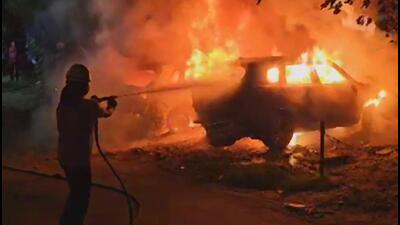 It is suspected that some miscreants might have set one of the vehicles on fire and fled the spot. The owners have submitted a complaint at the Sector-50 police station in connection with the incident. (Parveen Kumar/HT Photo) It is suspected that some miscreants might have set one of the vehicles on fire and fled the spot. The owners have submitted a complaint at the Sector-50 police station in connection with the incident. (Parveen Kumar/HT Photo)