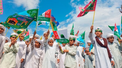 India: Muslims here celebrate Eid Milad-un-Nabi with great fervor with decorations, processions and special prayers as integral part of festivities while in some regions, such as Hyderabad, the festival is marked by grand processions that include beautifully decorated elephants and camels. Naat, which are poems or songs praising the Prophet Muhammad, are often recited during gatherings and events as these poetic expressions of devotion are an integral part of the celebration. (PTI) India: Muslims here celebrate Eid Milad-un-Nabi with great fervor with decorations, processions and special prayers as integral part of festivities while in some regions, such as Hyderabad, the festival is marked by grand processions that include beautifully decorated elephants and camels. Naat, which are poems or songs praising the Prophet Muhammad, are often recited during gatherings and events as these poetic expressions of devotion are an integral part of the celebration. (PTI)