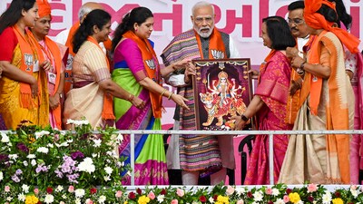 "Before reaching here, I was at the events related to the youth... I can see the happiness on your faces. This happiness is obvious... Your brother has done one more thing to earn your trust. Women's Reservation Bill means equal participation of women in the parliament, this is Modi's guarantee. I prepared the gift for Rakshabandhan before it," PM Modi said at the event of Nari Shakti Vandan - Abhinandan.&nbsp; (PTI)
