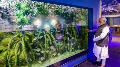 PM Modi visits Aquatic Gallery at Science City in Ahmedabad on Wednesday. (PTI)