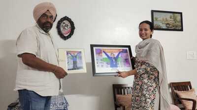 Pawandeep Singh Samra and mother Ramneek Kaur at their Faridkot residence on Wednesday. Pawandeep Singh Samra and mother Ramneek Kaur at their Faridkot residence on Wednesday.