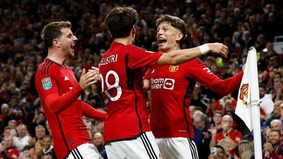 Manchester United's Alejandro Garnacho celebrates scoring their first goal (Action Images via Reuters)