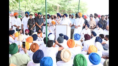 Shiromani Akali Dal (SAD) chief Sukhbir Singh Badal during a party event on Wednesday. (Sourced)