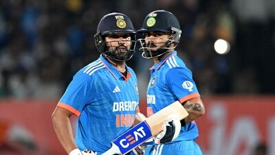 Rohit put up 74 runs off 65 balls with makeshift opener Washington Sundar after which he and Virat Kohli shared 70 runs off 61 balls for the second. (AFP) Rohit put up 74 runs off 65 balls with makeshift opener Washington Sundar after which he and Virat Kohli shared 70 runs off 61 balls for the second. (AFP)