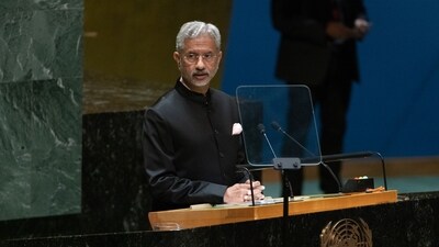Subrahmanyam Jaishankar, external affairs minister, speaks during the United Nations General Assembly (UNGA) in New York, US, on Tuesday, Sept. 26. (Bloomberg)