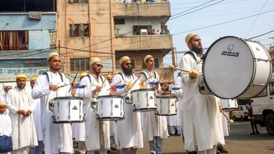 People of the Dawoodi Bohra Community take part in a procession on the occasion of Eid Milad-Un-Nabi, in Bhopal on Sunday. (ANI Photo) People of the Dawoodi Bohra Community take part in a procession on the occasion of Eid Milad-Un-Nabi, in Bhopal on Sunday. (ANI Photo)