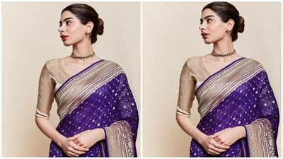 With nude eyeshadow, winged eyeliner, contoured cheeks, red lipstick, a choker necklace and her hair in a neat bun, Khushi looked like an ethereal princess. (Instagram/@khushi05k) With nude eyeshadow, winged eyeliner, contoured cheeks, red lipstick, a choker necklace and her hair in a neat bun, Khushi looked like an ethereal princess. (Instagram/@khushi05k)