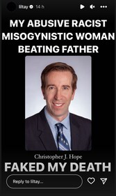 Instagram story posted by Lil Tay's official account, claiming her father faked her death Instagram story posted by Lil Tay's official account, claiming her father faked her death