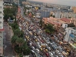 The traffic holdup resulted in a four-hour wait for many, with traffic police advising IT employees to leave their offices post 8pm.
