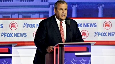 Chris Christie, former governor of New Jersey and 2024 Republican presidential candidate, during the Republican presidential debate. (Bloomberg)