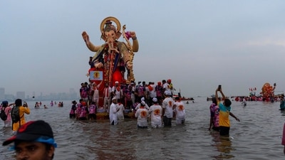 The 10-day Ganesh Chaturthi festival, which began on September 19, concludes today. The celebration begins on 'Chaturthi' and concludes on 'Anantha Chaturdashi'. Here, we present images of Ganesh Visarjan from various parts of the country. (AP) The 10-day Ganesh Chaturthi festival, which began on September 19, concludes today. The celebration begins on 'Chaturthi' and concludes on 'Anantha Chaturdashi'. Here, we present images of Ganesh Visarjan from various parts of the country. (AP)