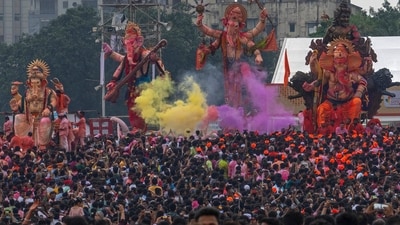 On Anant Chaturdashi, devotees wish Bappa goodbye in the hope that he will visit their houses the next year to bestow blessings. (AP) On Anant Chaturdashi, devotees wish Bappa goodbye in the hope that he will visit their houses the next year to bestow blessings. (AP)