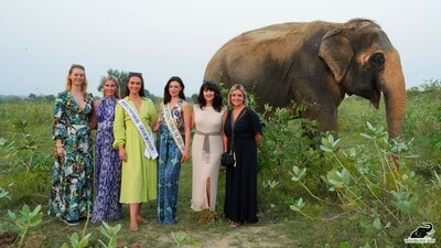 Miss Universe Great Britain Jessica Page , Miss International UK 2023, Alisha Cowie along with finalists Harriotte Lane and Claudia Todd visited Elephant caare centre in Mathura. (Sourced) Miss Universe Great Britain Jessica Page , Miss International UK 2023, Alisha Cowie along with finalists Harriotte Lane and Claudia Todd visited Elephant caare centre in Mathura. (Sourced)