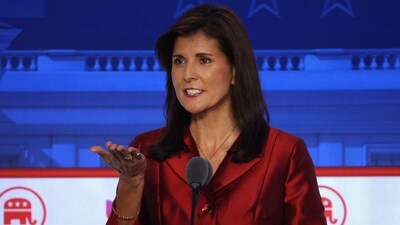 Nikki Haley delivers remarks during the FOX Business Republican Primary Debate at the Ronald Reagan Presidential Library on September 27, 2023 in Simi Valley, California (Photo by JUSTIN SULLIVAN / GETTY IMAGES NORTH AMERICA / Getty Images via AFP) (Getty Images via AFP) Nikki Haley delivers remarks during the FOX Business Republican Primary Debate at the Ronald Reagan Presidential Library on September 27, 2023 in Simi Valley, California (Photo by JUSTIN SULLIVAN / GETTY IMAGES NORTH AMERICA / Getty Images via AFP) (Getty Images via AFP)