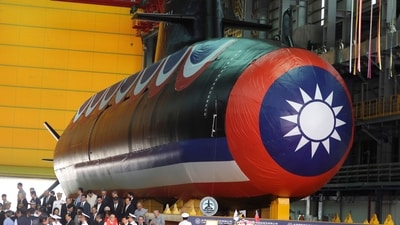 Taiwan's domestically-made submarine during the naming and launching ceremony of domestically-made submarines at CSBC Corp's shipyards in Kaohsiung, southern Taiwan, (AP) Taiwan's domestically-made submarine during the naming and launching ceremony of domestically-made submarines at CSBC Corp's shipyards in Kaohsiung, southern Taiwan, (AP)