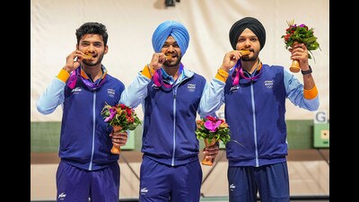The Indian trio’s aggregate score of 1734 was just one better than the Chinese team, which settled for the silver medal, while Vietnam, with a score of 1730, bagged the bronze. (PTI) The Indian trio’s aggregate score of 1734 was just one better than the Chinese team, which settled for the silver medal, while Vietnam, with a score of 1730, bagged the bronze. (PTI)